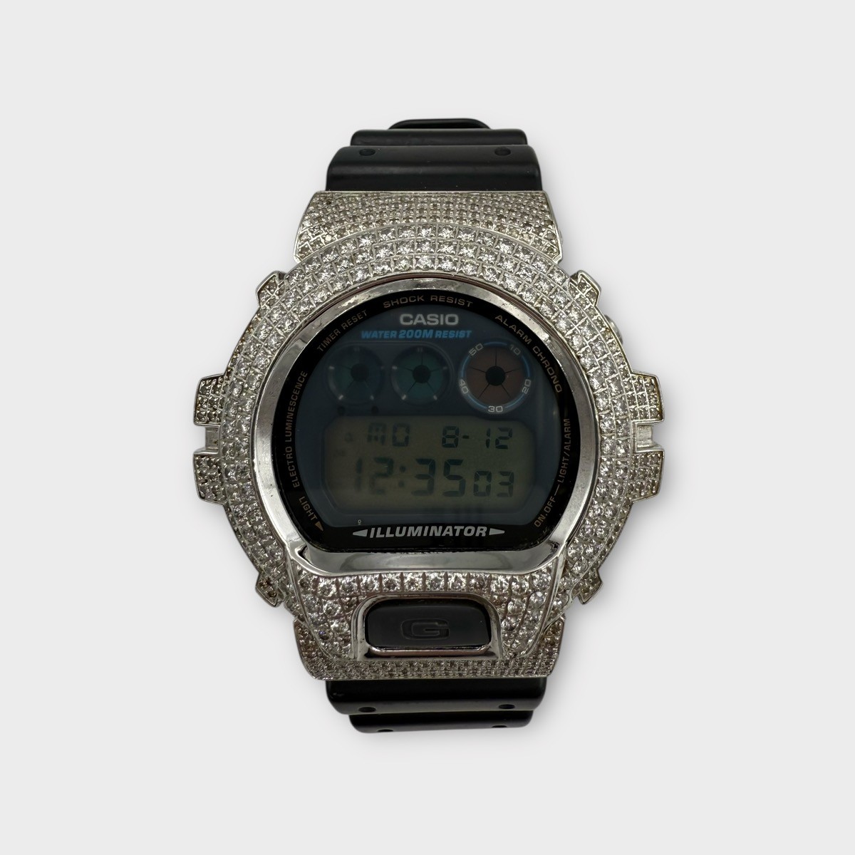 Casio G-Shock Black DW 6900 White Gold Alloy Iced Out Diamond Watch  (SPG064243)