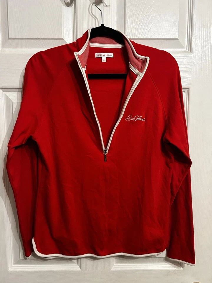 Peter Millar 女子 L 1/2 拉链拉过海岛高尔夫学院风运动红色棉 — 第 4/4 张图片