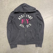 Aeropostale Womens Full Zip Hoodie Gray NY Athletic Div Graphic Sweatshirt L
