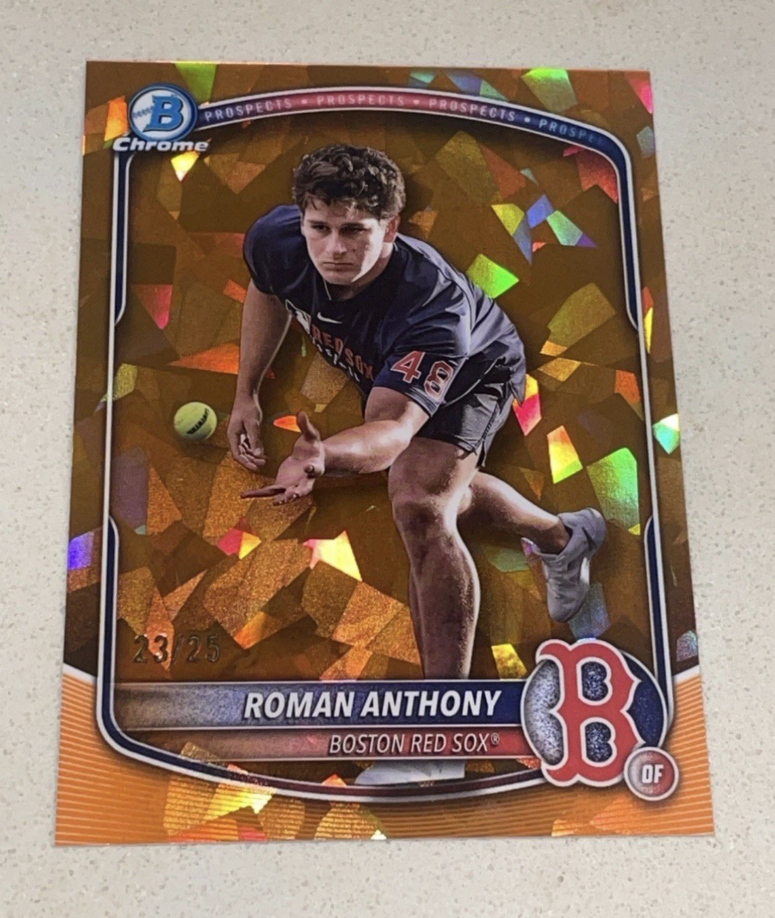 2025 BOWMAN CHROME ORANGE SAPPHIRE IMAGE VARIATION REFRACTOR ROMAN ANTHONY RC 25