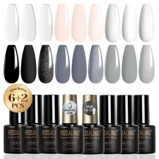 White Black Gel Nail Polish Set with Matte and Glitter Top Coat, 6 Colors Black 