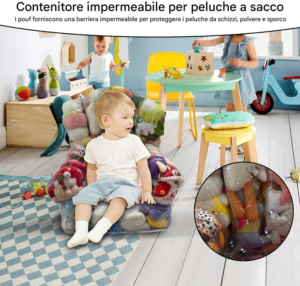 Poltrona Porta Peluche-80×65Cm, Fodera per Sedia a Sacco, in PVC Trasparente Imp - Immagine 2 di 4
