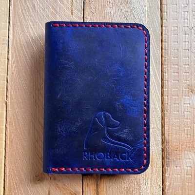 Rhoback Wallet Genuine Leather Wax Blue Red Every Day Carry Hand Stitched Golf
