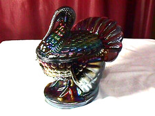 "TURKEY COVERED DISH" AMETHYSAT CARNIVAL GLASS BY L.E. SMITH, NEW OLD STOCK 1971