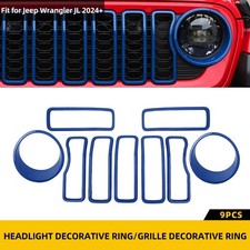 9pc Blue Front Grill Inserts Headlight Frame Covers For Jeep Wrangler Jl 2024 9pc Blue Front Grill Inserts Headlight Frame Covers For Jeep Wrangler Jl 2024
