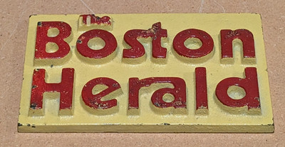 Vintage 1960s Boston Herald Newspaper Newsstand Cast Iron Paperweight Publishing