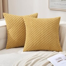 Throw Pillow Covers Soft Corduroy Decorative Set of 18" x 18" Pack of 2 Gold