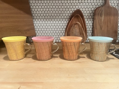 Vintage Sommer 50er Jahre geflochten Rattan Optik Krug & 4 Tassen Set Mid Century Modern - Bild 11 von 13