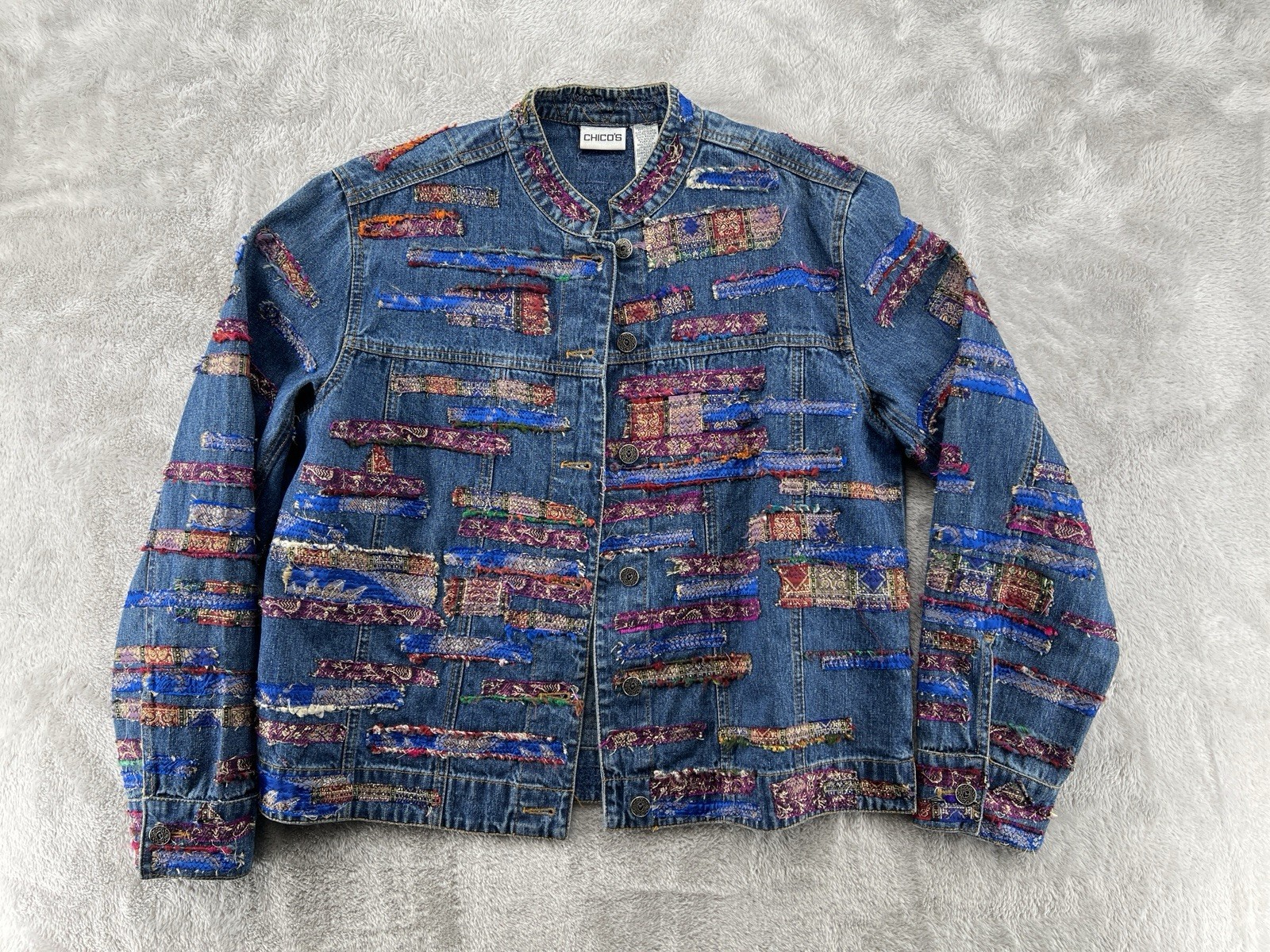 Chico’s Boho Patchwork Embroidered Denim Jacket S… - image 6