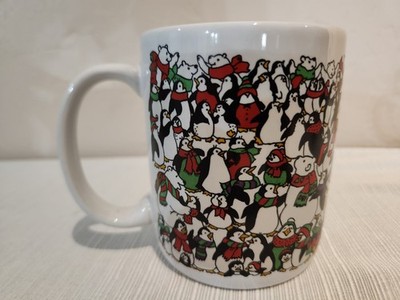 Christmas Penguins And Bears Scarves And Hats Vintage Noteworthy Coffee Mug