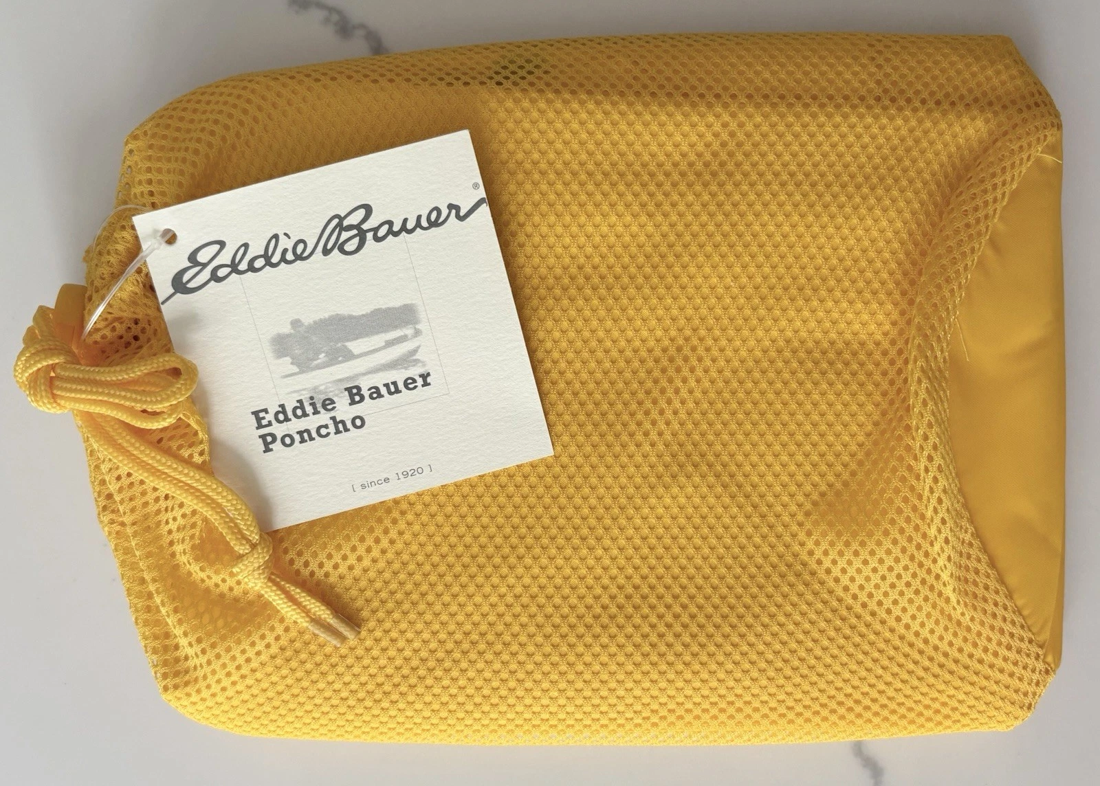Eddie Bauer Nylon Poncho One Size Fits All Yellow Mesh Travel Pouch New With Tag