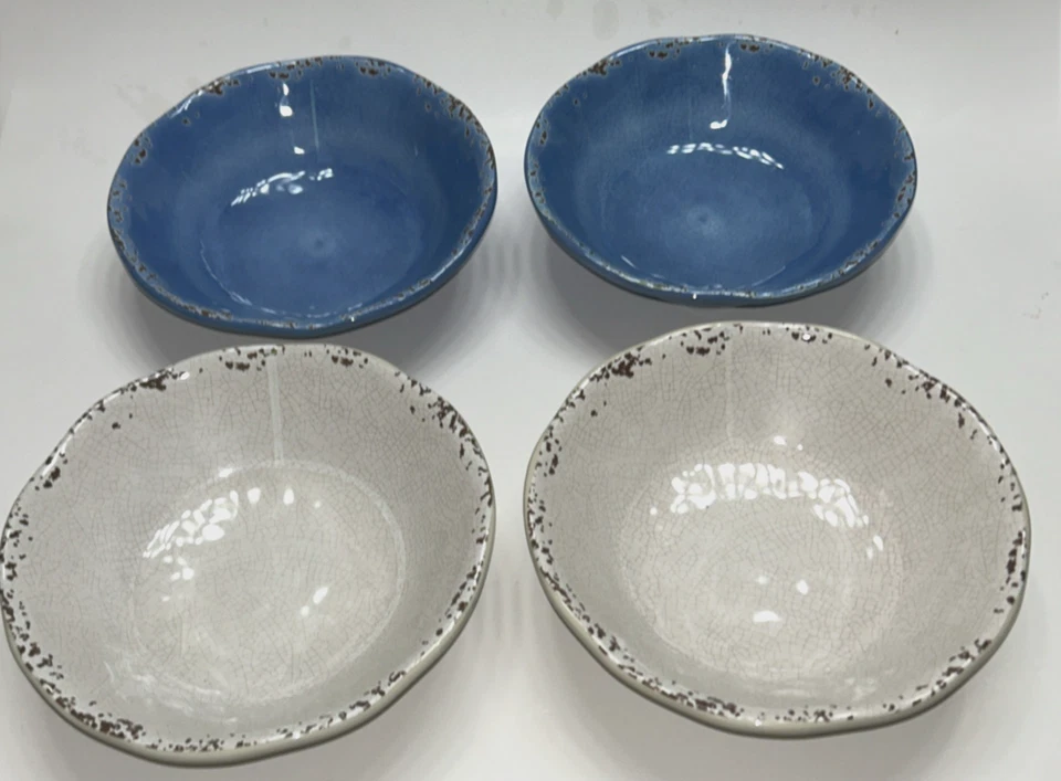 Il Mulino 4 cuencos craquelados de melamina multiusos cereal rústico 2 azul 2 crema 6,75" Foto 2 de 4