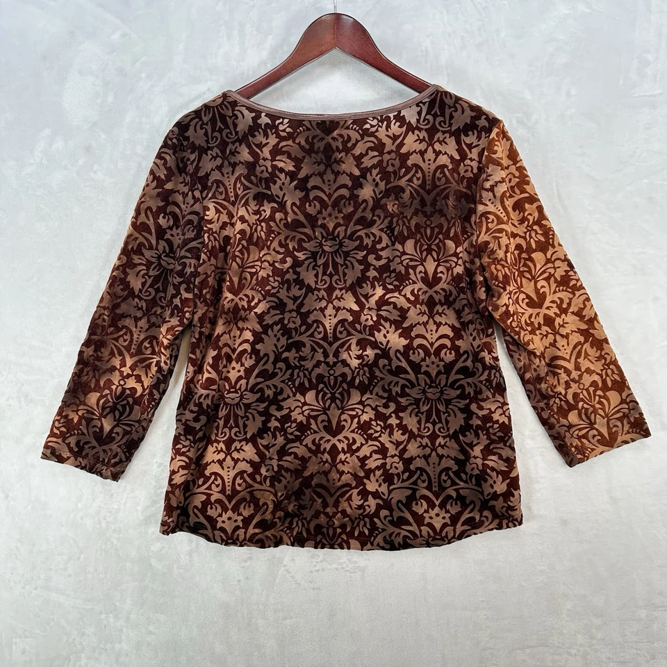 Винтажная коричневая бархатная рубашка Cato Top XL с цветочным узором Fairy Whimsygoth Y2K Woodland - Изображение 3 из 4