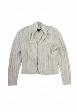 Madison Studio Sweater Womens Large Ivory 100% Cashmere  Cable Knit Cardigan
