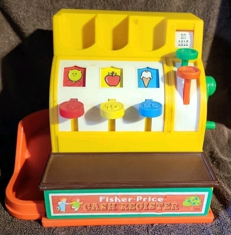 Caja registradora Fisher Price 926 1974 vintage juguete hecho en EE. UU. botones de campana funcionando Foto 3 de 4