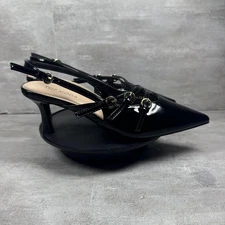 Top Moda Shoes Womens Size 6.5 Black Patent Slingback Pointed Toe Heels BETTY-72