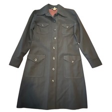 Vintage Barbara Bui Paris Black Pinstripe Shirt Dress Button Front Knee Length