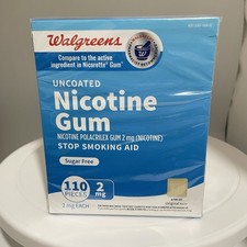 1PK Nicotine Walgreens gum uncoated 2mg 110 CT Sugar Free EX 08/2027 SEALED