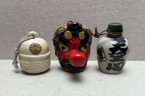 Lot Of 3 Vtg Japanese Ceramic Bell / Dorei, Tengu / Shinto Bell / Sake       H01