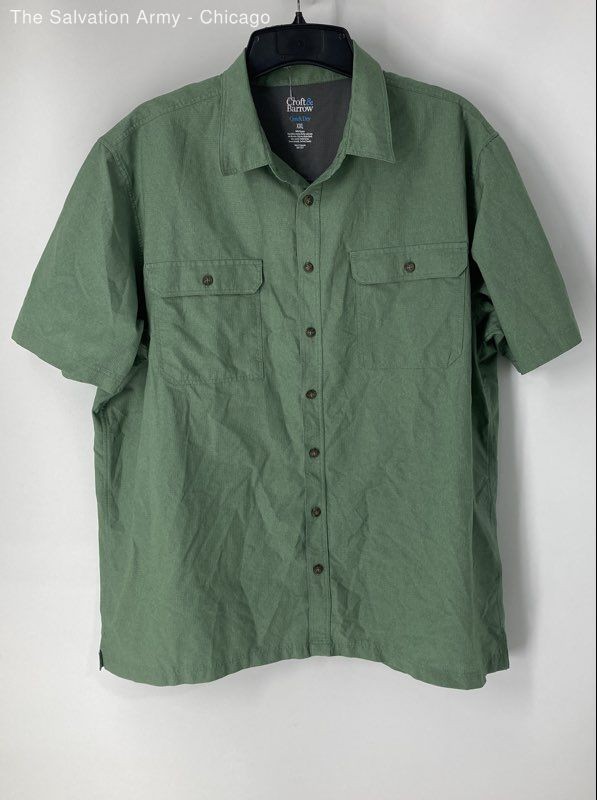 Croft & Barrow Mens Green Collared Short Sleeve Button-Up Shirt Size XXL