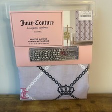 New Juicy Couture 70x72 Fabric Shower Curtain Hooks Set Purple Crown Pink Chain
