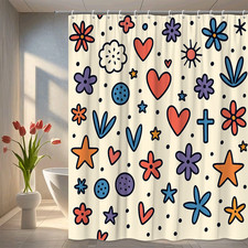 Colorful Floral Hearts Shower Curtain - Cute Bathroom Decor