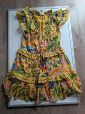 Farm Rio Yellow Summer Garden Frill br Midi Dress Sz Xs