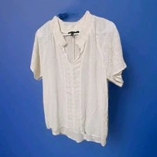 Womens L Gauze Eyelet Lace Romantic Feminine Fairycore Boho Hippie Blouse Top