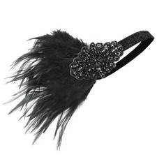 1920s Great Gatsby Black Flapper Feather Headband Hair Accessory Women Clip