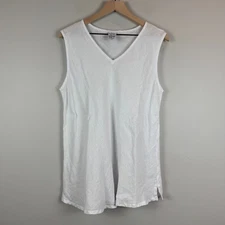 Match Point Bias Cut Tank Top Women M White 100% Linen V-Neck Sleeveless Relaxed