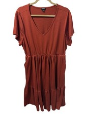Torrid Rust Orange Ribbed  V-Neck Dress Size 2X Short Sleeve Casual Dress