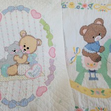 Lot of 2 finished Bucilla crib covers - About 38" x 30"