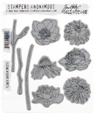 Tim Holtz Cling Rubber Flower Garden Stamp Set 7" x 8.5" Stampers Anonymous