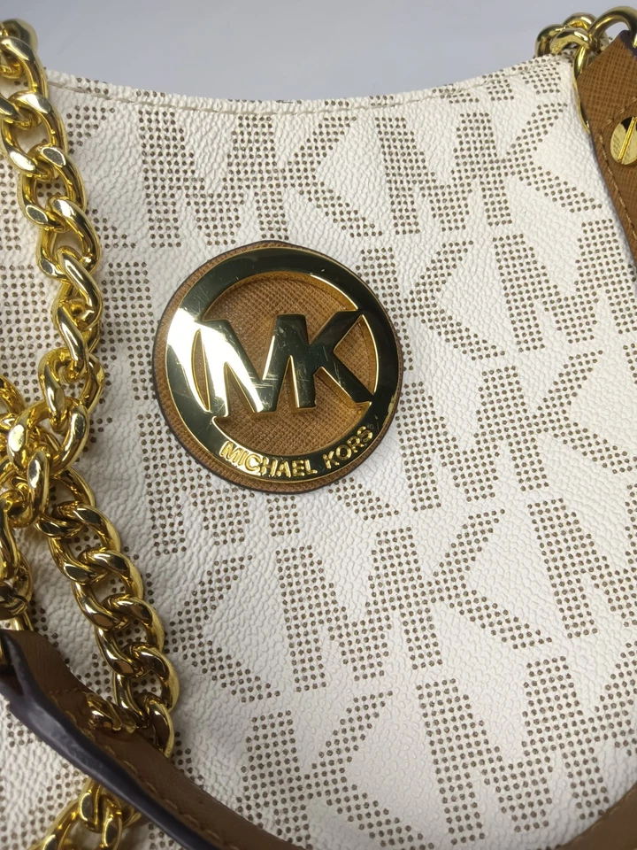 Сумка с короткими ручками дорожная Michael Kors Jet Set фирменная MK большая цепочка ванильный верх на молнии - Изображение 3 из 4