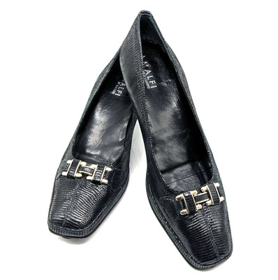 Amalfi by Rangoni Mosa Black Leather Square Toe Low Heels Size 9.5N Italy