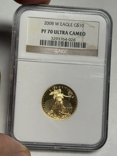 2008 W $10 NGC PF70 American Gold Eagle, 1/4 oz Ultra Cameo GEM PROOF AGE Coin