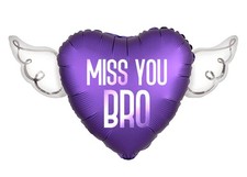 Miss You Bro Heavenly Balloons heart shaped with angel wings Purple 