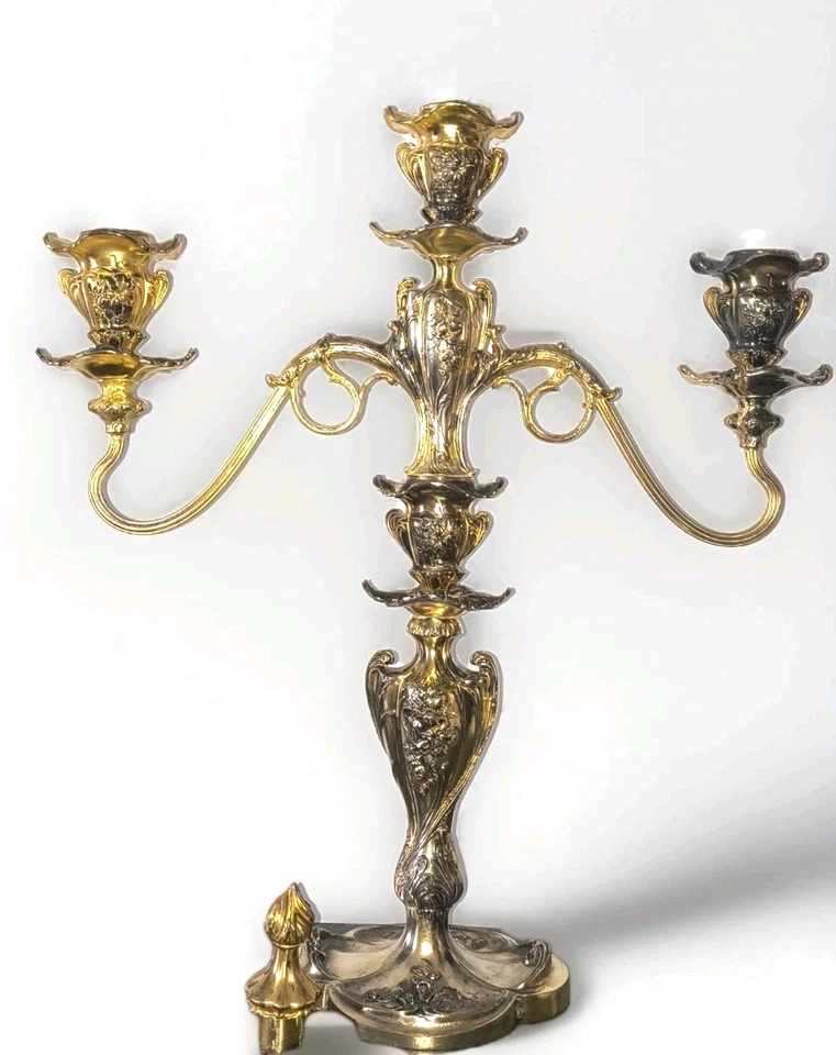 Candelabro Pairpoint Cuádruple Lavado en Oro 3 Luces Nuevo Bedford, Mass. G157 Foto 2 de 4