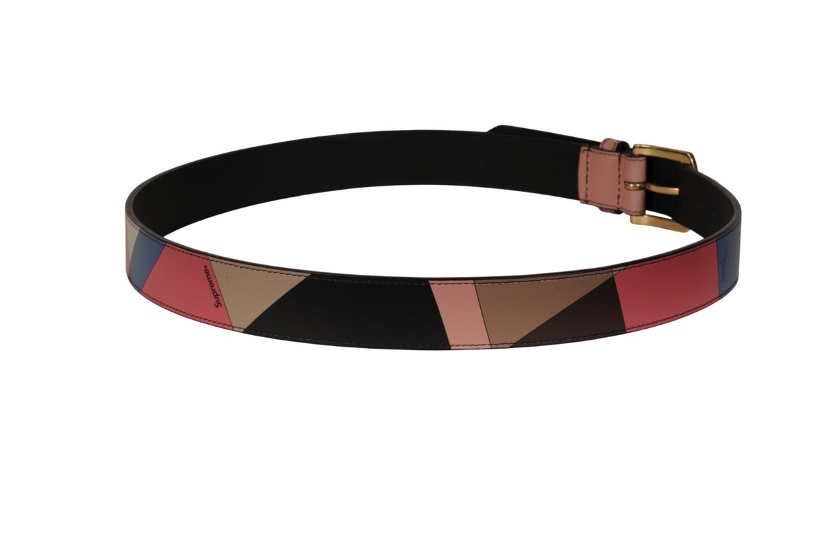 Emilio Pucci Supreme Logo Leather Belt Dusty Pink Blue Tan Size L