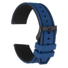 22mm Silicone Watch Straps for Frosted Buckle, Dark Blue Black