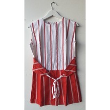 VINTAGE NEW 1960's Red White Striped Waist Tie Romper Size 16