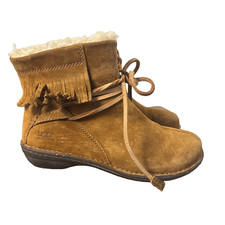 Botas al tobillo UGG Australia con flecos envolventes para mujer 8 gamuza castaño piel de oveja