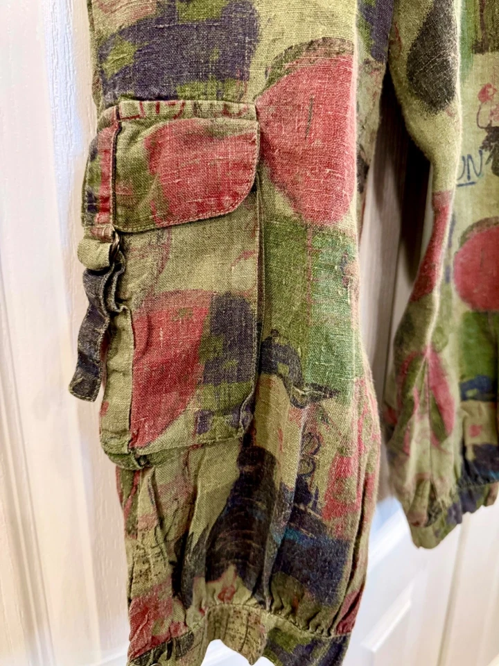 Chico's 尺寸 1 (8) 100% 亚麻,货物卡普里,艺术印花秋色,4 个口袋 — 第 2/4 张图片