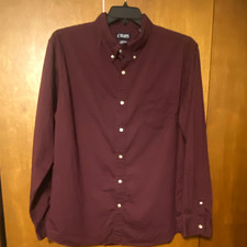Chaps Men's Burgundy Solid Easy Care Stretch Dress Shirt M 34/35 Classic Fit