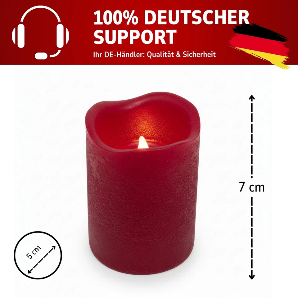 4x LED-Kerze 4er-Set mit Timer Kerzenlicht Echtwachskerze Dunkelrot Ø 5 x 7cm - Bild 2 von 4