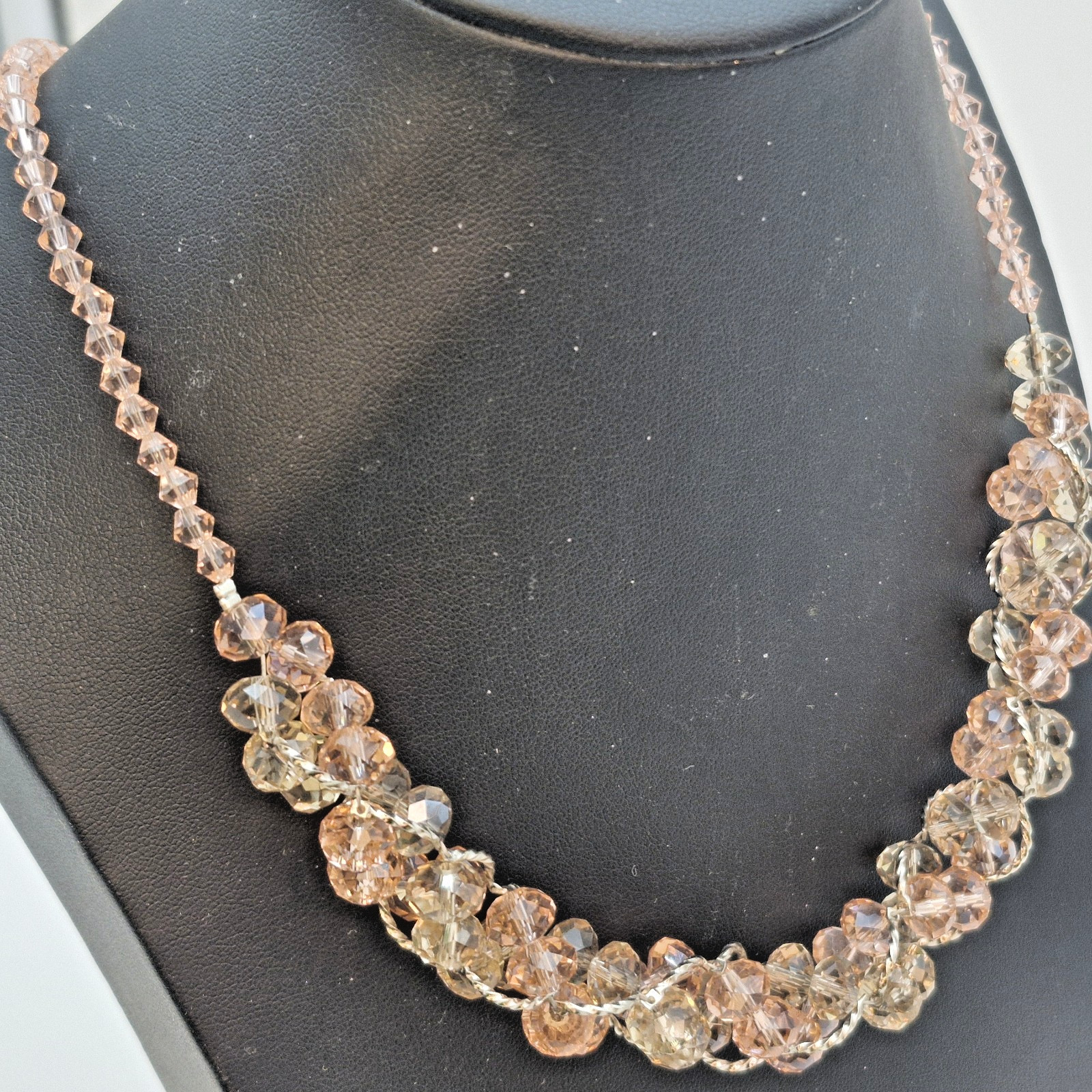 Champagne Crystal Cluster Statement Necklace - Fa… - image 2