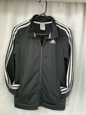 Adidas Youth Size XL 18/20 Full Zip Gray White 3 Stripe Logo Track Jacket
