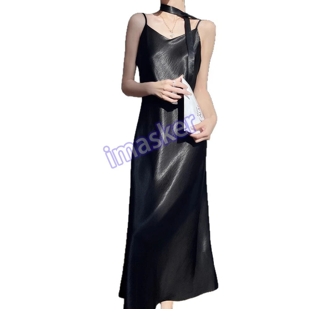 OFF WHITE Abito donna estivo raso scollo a V camicetta nuovo sexy senza maniche gonne lunghe