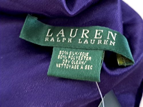 Sciarpa oblunga viola etichetta verde Lauren Ralph Lauren logo perline seta poliestere - Foto 7 di 9