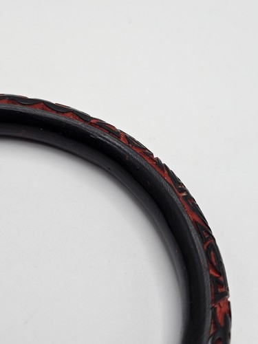 Vintage Red Black Carved Cinnabar Bangle Bracelet - Picture 6 of 11